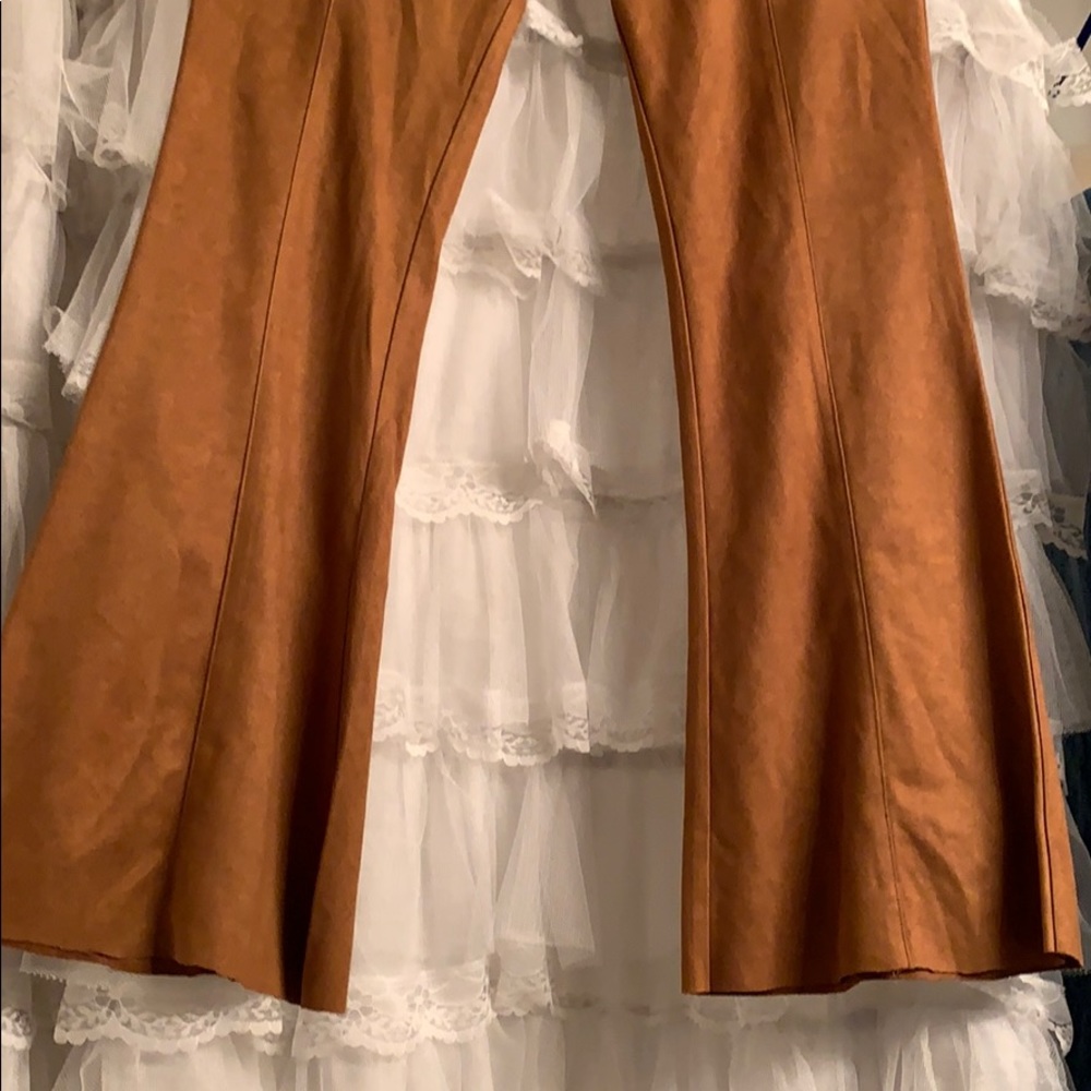 Suede feel bell bottom pants